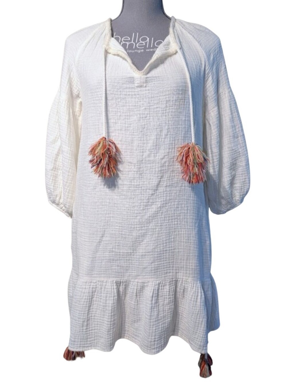 Anthropologie Sundays Pilar Flounced Tunic Dress in Coconut Milk Pom Poms Size 0